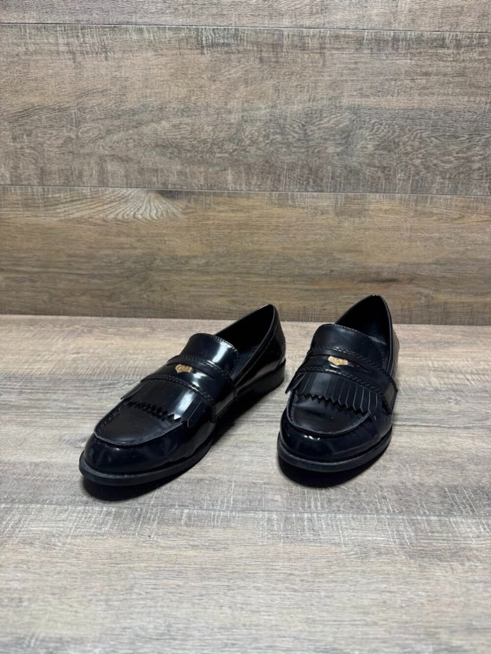 Zara Black Patent Fringe Loafers Women's Size EU 38